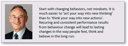 Quotation from Jon Katzenbach on changing behaviours including photo of Jon Katzenbach