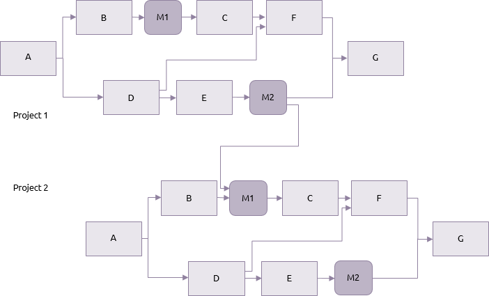 Two networks with inter-connected milestones